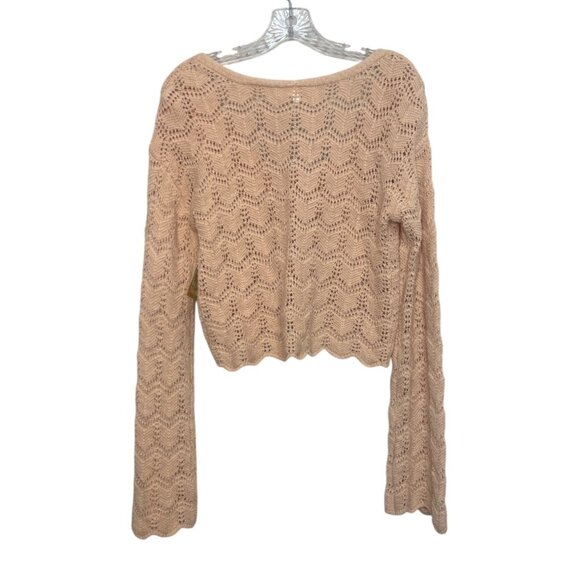 Sugar Moon Open Knit Crochet Cardigan Sweater Womens Medium Peach New Tie Front - Picture 3 of 10